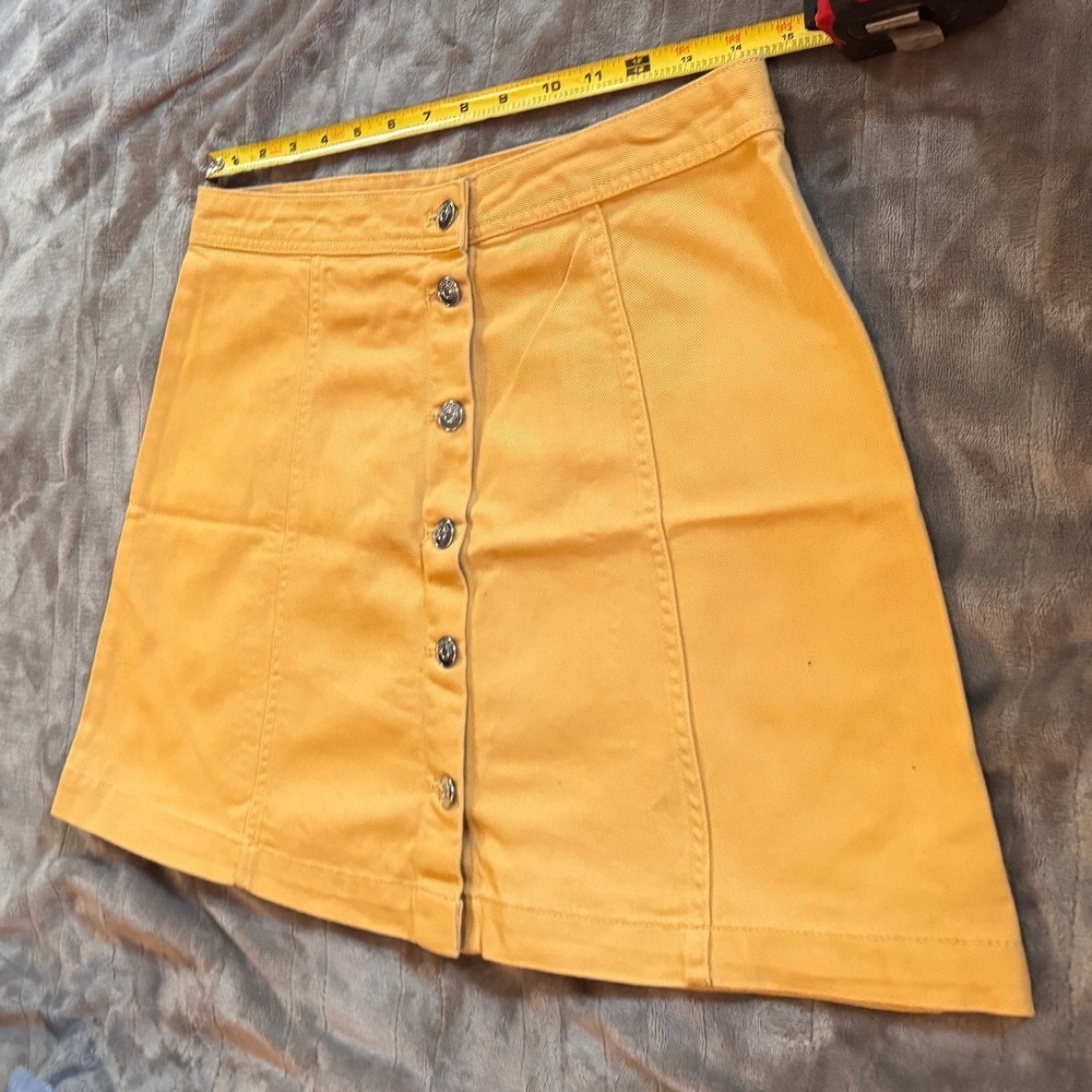 H&M Divided Yellow Denim Mini Skirt Button Front A-Line Size 8 Cotton